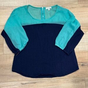 Blue & Navy Blouse with Back Zipper
